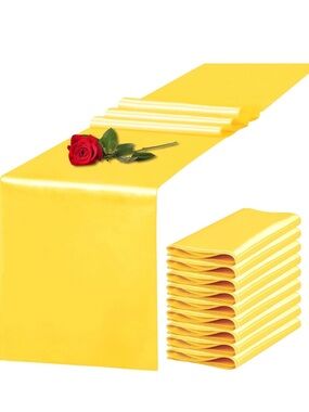 Bright Yellow Satin Table Runners (10 in total, 7 used, 3 brand new.